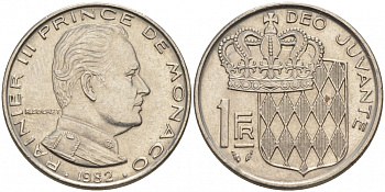 Монако 1 франк 1982 Ренье III (1949-2005) KM 140 никель 73-1413