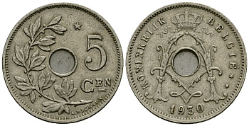 Бельгия 5 сантимов 1930 Belgie KM 67 медно-никель 4173-332
