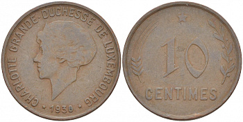 Люксембург 10 сантимов 1930 Шарлотта (1918-1964) KM 41 бронза 4548-1035