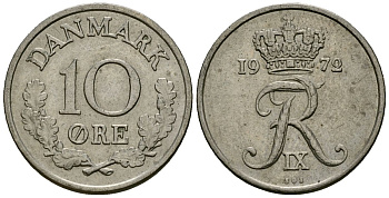 Дания 10 эре 1972 C; S, Фредерик IX (1947-1972) KM 849 медно-никель 4136-863