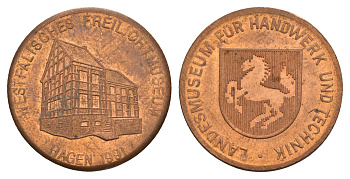Германия, Хаген медаль в государственный музей прикладного искусства и технологий диаметр 25,5 мм, вес 9,1 гр медь aUNC 4656-443