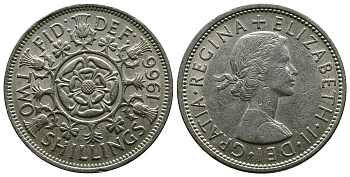 Великобритания 2 шиллинга (флорин) 1966 Елизавета II (1952-2022) KM 906, Spink 4146 медно-никель 4382-615