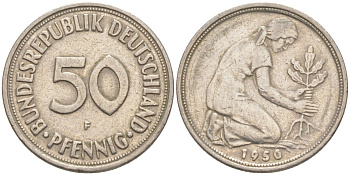 ФРГ 50 пфеннигов 1950 F J 384, KM 109.1 медно-никель 63-312