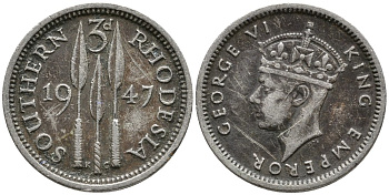 Британская Южная Родезия 3 пенса 1947 Георг VI (1936-1952) KM 16b медно-никель 4532-231