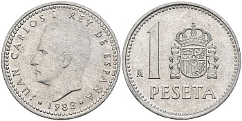 Испания 1 песета 1988 M, Хуан Карлос I (1975-2014) KM 821 алюминий 4448-522