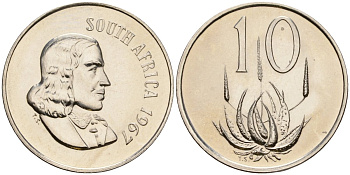ЮАР 10 центов 1967 SOUTH AFRICA KM 68.1 никель PROOFLIKE 4119-117