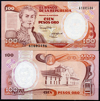 Колумбия 100 песо 1988 Антонио Нариньо, Вилья-де-Лейва, старый печатный станок, Imprenta de Billetes, Bogota Pick 426 c  бумага  UNC (пресс) 449-30-3
