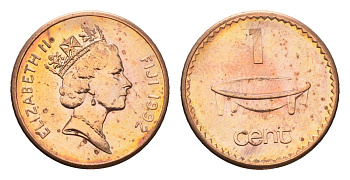 Фиджи 1 цент 1992 KM 49a цинк плакированный медью UNC 4627-859
