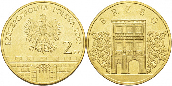 Польша 2 злотых 2007 MW, серия города Польши, Бжег (Brzeg) KM 615 латунь UNC 69-1113