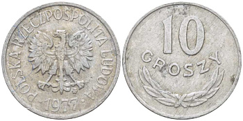 ПОЛЬША 10 ГРОШЕЙ 1977 MW KM AA47, Parchimowicz 206p алюминий 96-1055