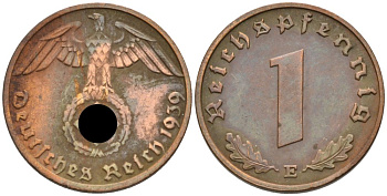 Германия 1 рейхспфенниг 1939 E KM 89, J. 361 бронза 4567-1069