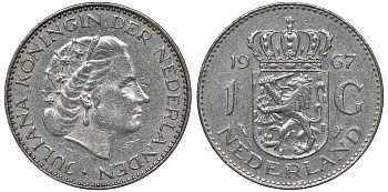 Нидерланды 1 гульден 1967 Юлиана (1948-1980) KM 184а никель 4122-124