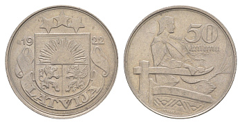 Латвия 50 сантимов 1922 год-тип KM 6 никель 4657-815