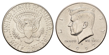 США 1/2 доллара (50 центов) 1997 D, Джон Кеннеди KM A202b медь плакированная медно-никелем UNC 4672-724