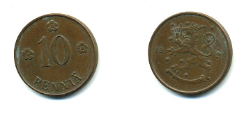 Финляндия 10 пенни 1921 республика (1918-1962) KM 24 медь 29-1232