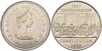 Канада 1 доллар 1982 115 лет конституции KM 134 никель aUNC 4578-214