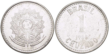 Бразилия 1 крузадо 1988 KM 605 нержавеющая сталь 217-247