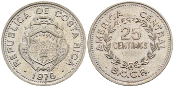 Коста-Рика 25 сентимо 1978 KM 188.1, Schoen 43 медно-никель 4116-936