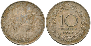 Австрия 10 грошей 1925 KM 2838 медно-никель 60-342