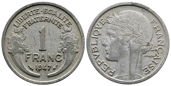 ФРАНЦИЯ 1 ФРАНК 1947 KM 885а.1 алюминий 83-1927