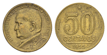 Бразилия 50 сентаво 1955 Эурику Дутра KM 563 алюминиевая бронза 4655-1118