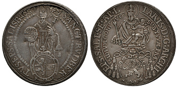 Австрия, Зальцбург 1 талер 1650 Святой Руперт, Парис фон Лодрон (1619-1653), шраубталер (раскручивается) KM 87, Dav. 3504 серебро 00-819-55