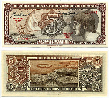БРАЗИЛИЯ 5 КРУЗЕЙРО 1961 ПОДПИСЬ 8, СЕРИЯ 70 Pick 166а бумага UNC (ПРЕСС) 7215-4-2-2