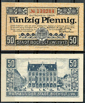 Германия, Бохольт 50 пфеннигов 1918 нотгельд, 01.01.1918 Tieste 0785.05.02 бумага UNC (пресс) 8614-47-3-1