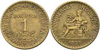 Франция 1 франк 1921 KM 876, Le Franc 218.5 алюминиевая бронза 4142-615