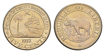 Либерия 5 центов 1972  KM 14 медно-никель  UNC 4643-645
