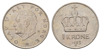 Норвегия 1 крона 1983 Улаф V (1957-1991) KM 419 медно-никель 190-853