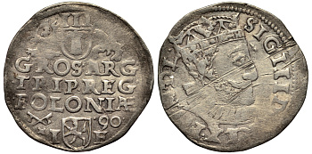 ПОЛЬША 3 ГРОША 1590 СИГИЗМУНД III GUMOWSKI 995 серебро 413-4135