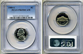 США 5 центов 1988 S, президент Джеферсон, в слабе PCGS PR69CAM KM А192 медно-никель PROOF 15-003-10