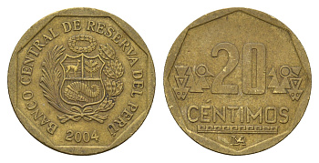 Перу 20 сентимо 2004 KM 306.4 латунь 4141-621