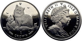 Остров Мэн 1 крона 2013 Сибирская кошка KM 1543 медно-никель UNC M78-09