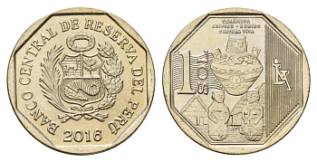 Перу 1 новый соль 2016 Богатство и гордость Перу - Керамика Шипибо-конибо KM 397 медь цинк никель UNC 3334-632