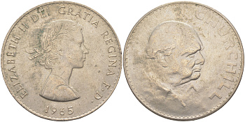 Великобритания 1 крона (5 шиллингов) 1965 Уинстон Черчилль, Елизавета II (1952-2022) KM 910, Spink 4144 медно-никель 4552-424