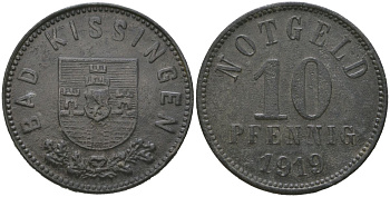 Бад-Киссинген (Бавария) 10 пфеннингов 1919 Funck 246.8, Men18 16478.6 цинк 4525-653