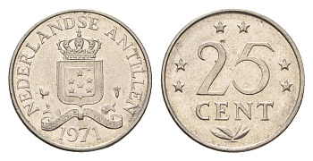 Нидерландские Антильские острова (Нидерландские Антилы) 25 центов 1971 Юлиана (1948-1980) KM 11 никель 4532-132