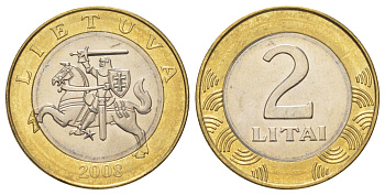 Литва 2 лита 2008 KM 112 биметалл UNC 4624-724