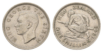Новая Зеландия 1 шиллинг 1948 Георг VI (1936-1952), абориген KM 17 медно-никель 4671-524