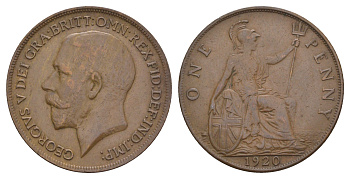 Великобритания 1 пенни 1920 Георг V (1910-1936) KM 810, Spink 4051 бронза 114-535