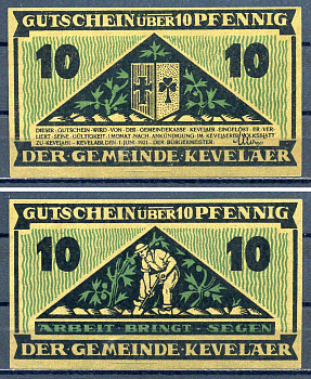 Кевелар (Пруссия) 10 пфеннигов 1921 DeNG 1/2 0690.1-1/3 бумага UNC (пресс) 7556-17-3-1