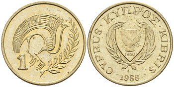 Кипр 1 цент 1988 KM 53.2 никель латунь 4174-1131