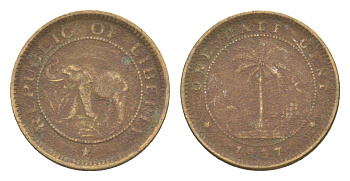 Либерия 1/2 цента 1937 KM 10 латунь 4614-933