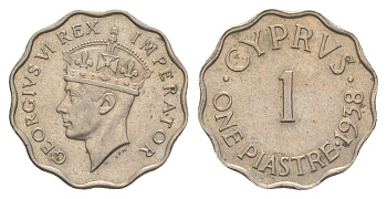 Кипр 1 пиастр 1938 Георг VI (1936-1952), год-тип KM 23 медно-никель UNC 4127-1311