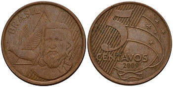 Бразилия 5 сентаво 2009 KM 648 сталь плакированная медью 219-633