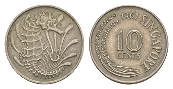Сингапур 10 центов 1967 KM 3 медно-никель 4643-562