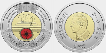 Канада 2 доллара 2023 Карл III (2022- ), неизвестный солдат, термопечать KM NEW биметалл  UNC  M78-14