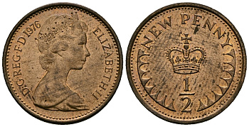 Великобритания 1/2 пенни 1976 Елизавета II (1952-2022) KM 914, Spink 4239 бронза 4173-816